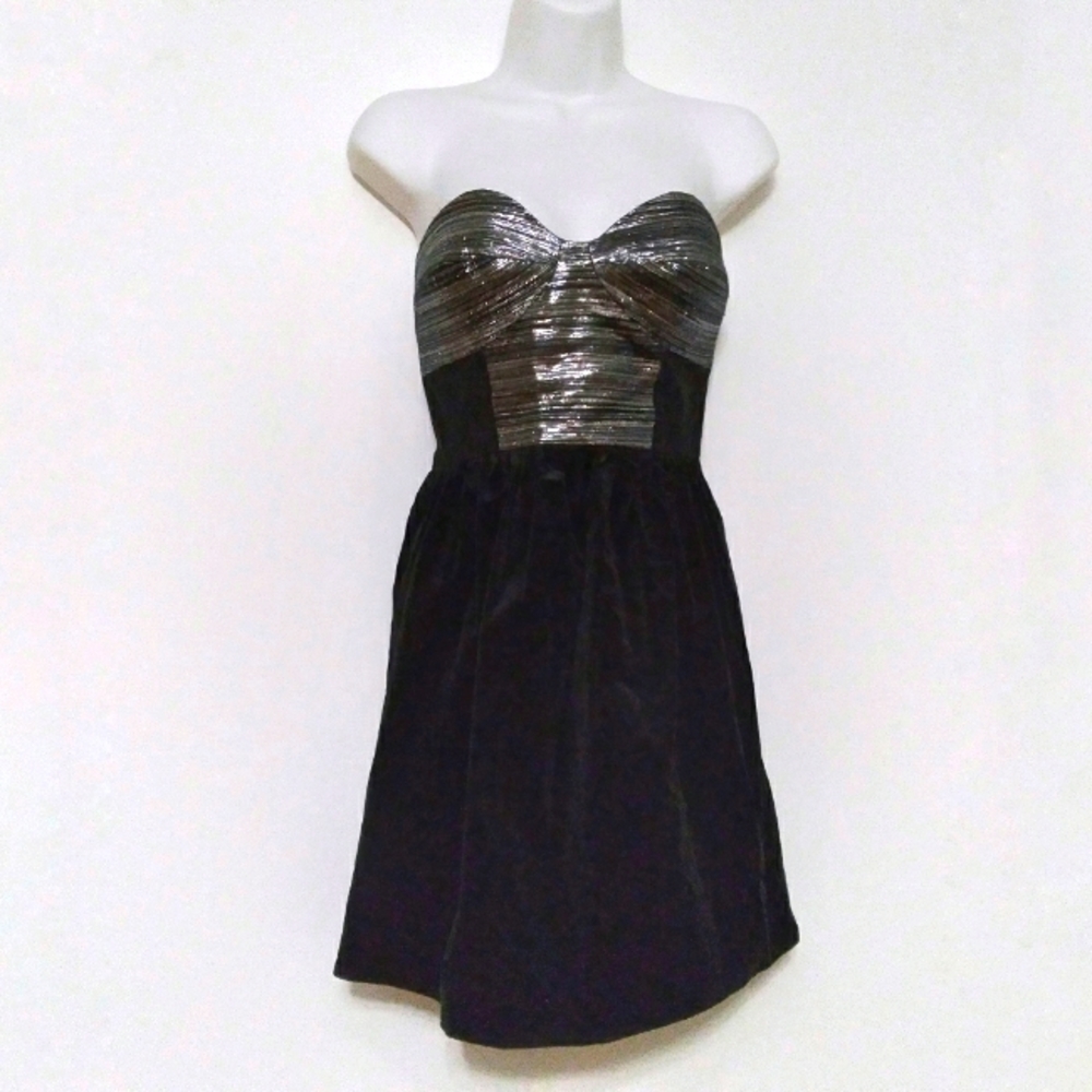 TIBI Strapless Sweetheart Neckline Metallic and Velvet Cocktail Dress